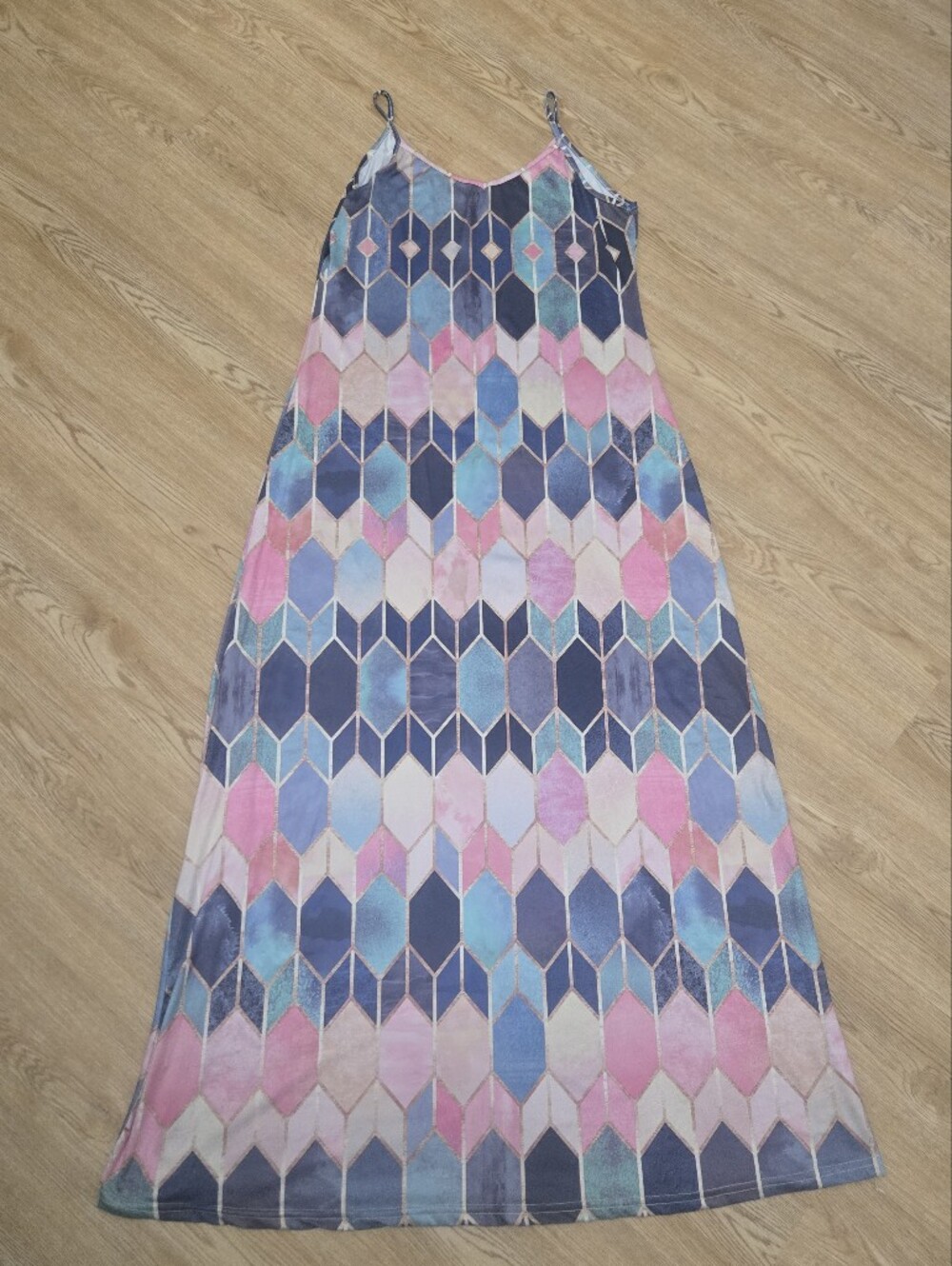 Women’s Geometric Print Maxi Dress in Pink & Blue